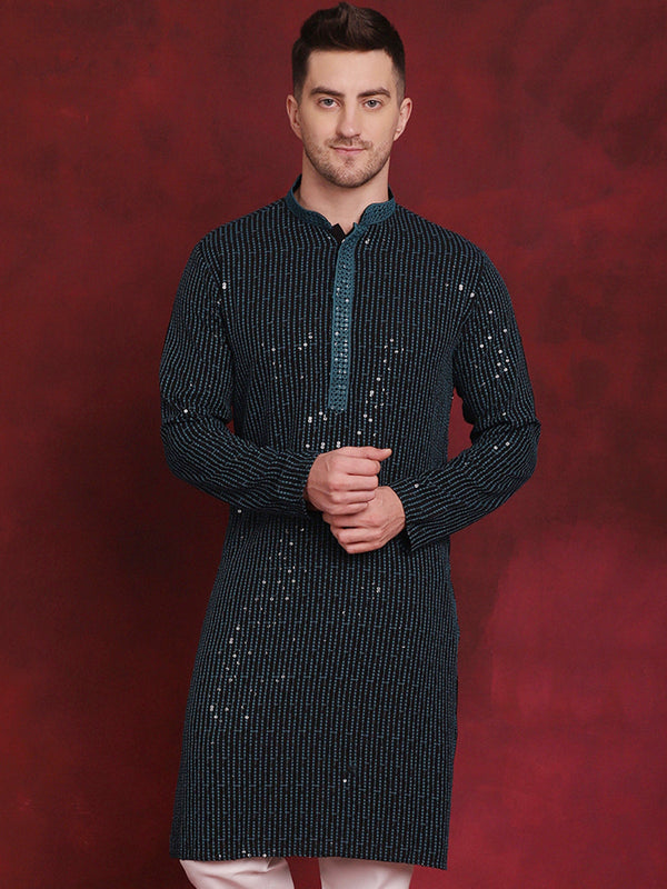 Men Sequins Chikankari Embroidered Kurtas