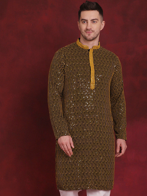 Men Sequins Chikankari Embroidered Kurtas