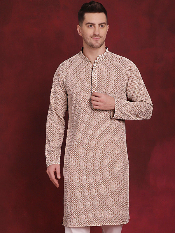 Men Sequin Embroidered Pure Cotton Kurtas