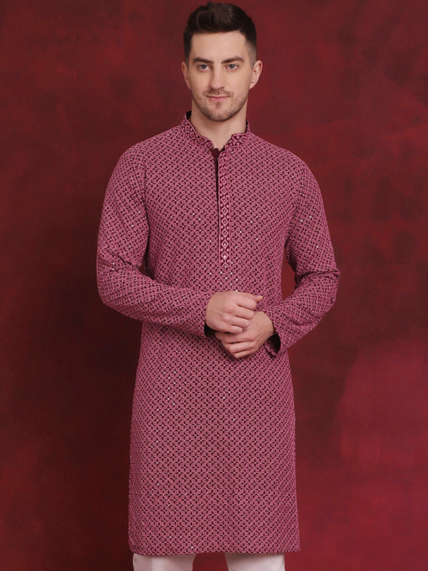 Men Sequin Embroidered Pure Cotton Kurtas