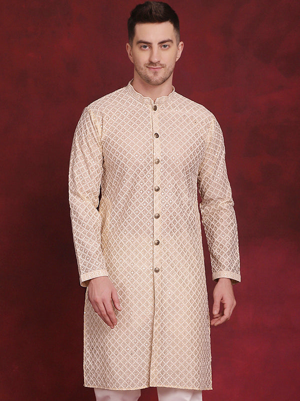 Men Sequin Chikankari Front Open Kurtas