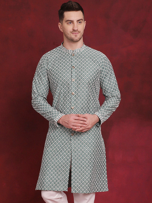 Men Sequin Chikankari Front Open Kurtas