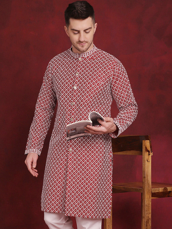 Men Sequin Chikankari Front Open Kurtas