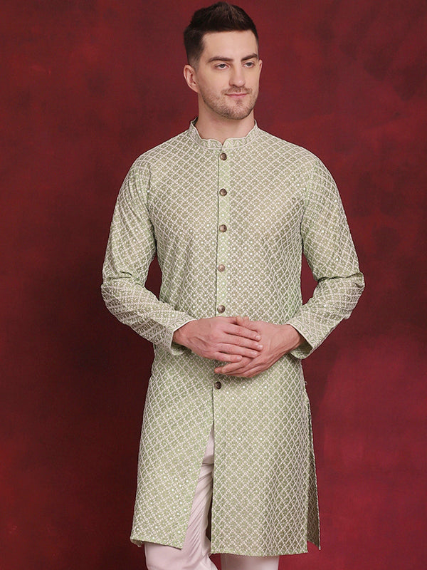 Men Sequin Chikankari Front Open Kurtas