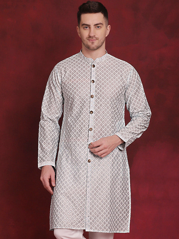 Men Sequin Chikankari Front Open Kurtas