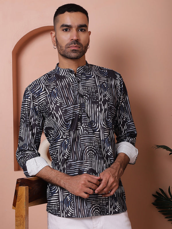 Men Printed Corduroy Short Kurta