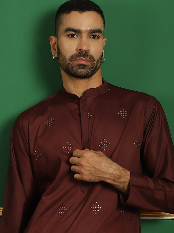 Men's Black Embroidered and Sequence Kurtas - Taantav