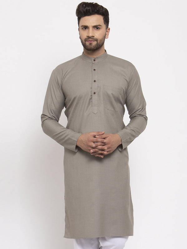 Men's Grey & White Solid Kurta Only ( Ko 532 Grey ) - Virat Fashions