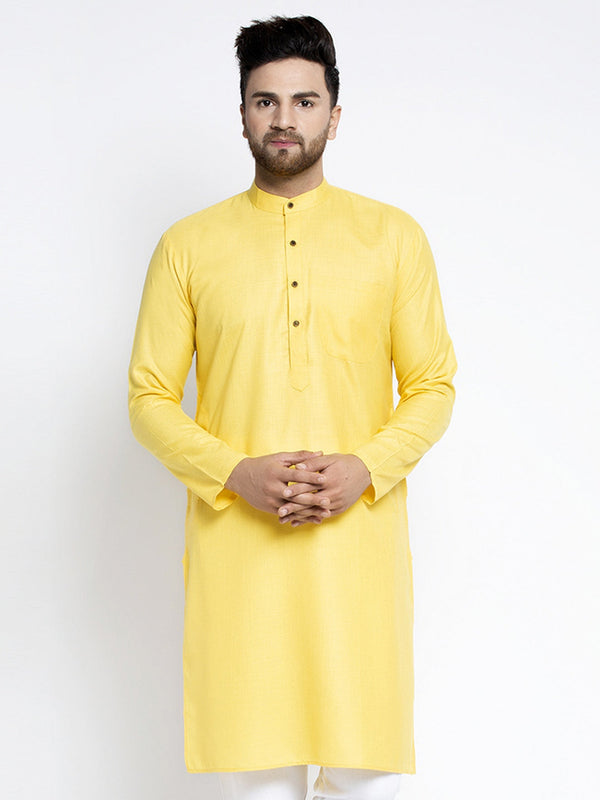 Men's Lemon & White Solid Kurta Only ( Ko 532 Lemon ) - Virat Fashions