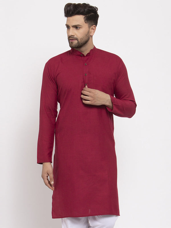 Men's Maroon & White Solid Kurta Only ( Ko 532 Maroon ) - Virat Fashions