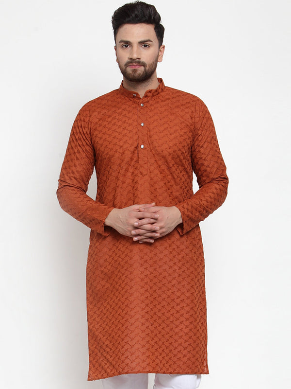 Men's Brown Chikan Kurta Only ( Ko 561 Brown ) - Virat Fashions