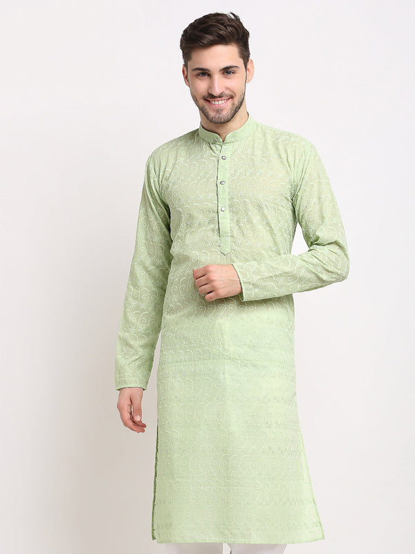 Men's Green Chikan Kurta Only ( Ko 561 Green ) - Virat Fashions