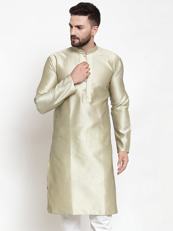 Men's Beige & White Self Design Kurta Only ( KO 589 Beige ) - Virat Fashions