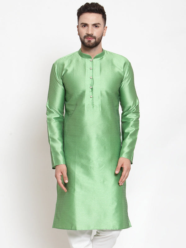 Men's Green & White Self Design Kurta Only ( KO 589 Green ) - Virat Fashions