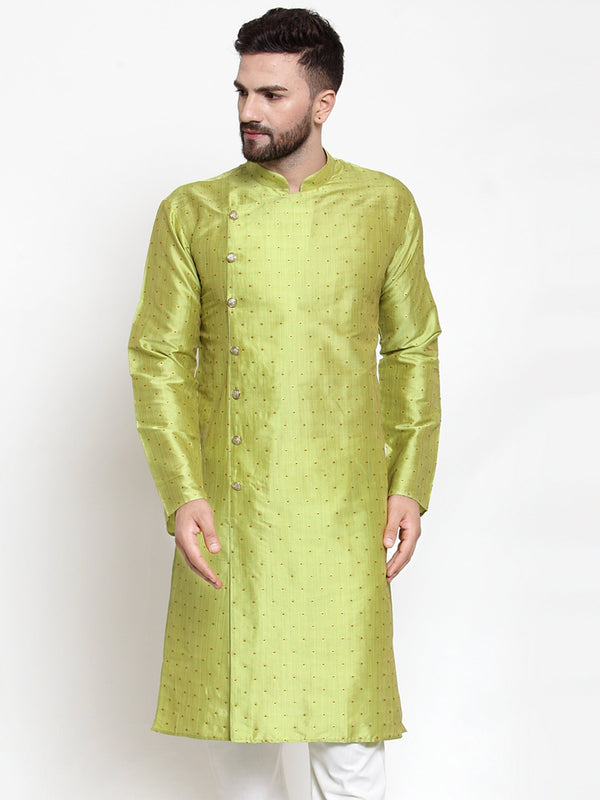 Men's Light-Green & Golden Self Design Kurta Only ( KO 590 Light-Green ) - Virat Fashions