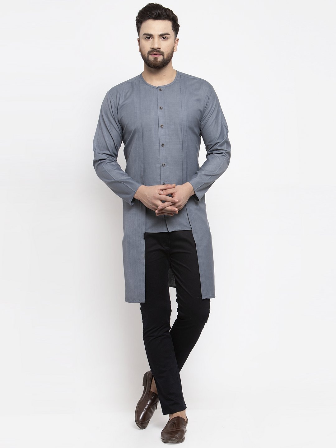 Men's Solid high low Kurta - Virat Fashions