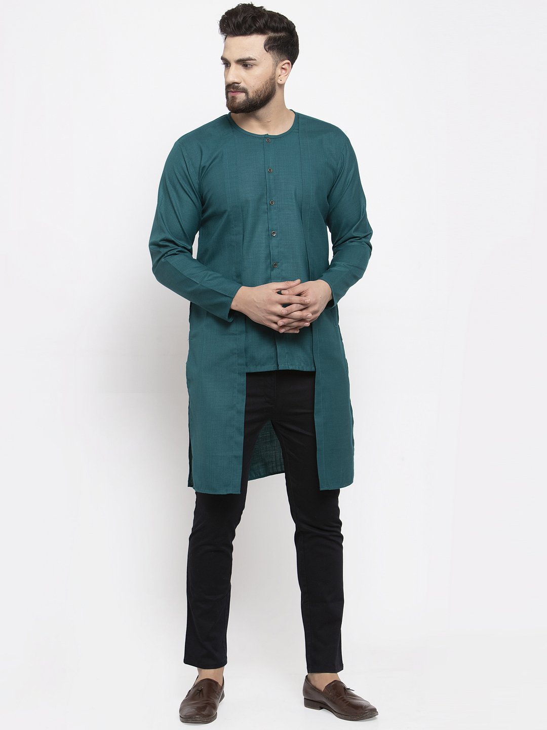 Men's Solid high low Kurta - Virat Fashions