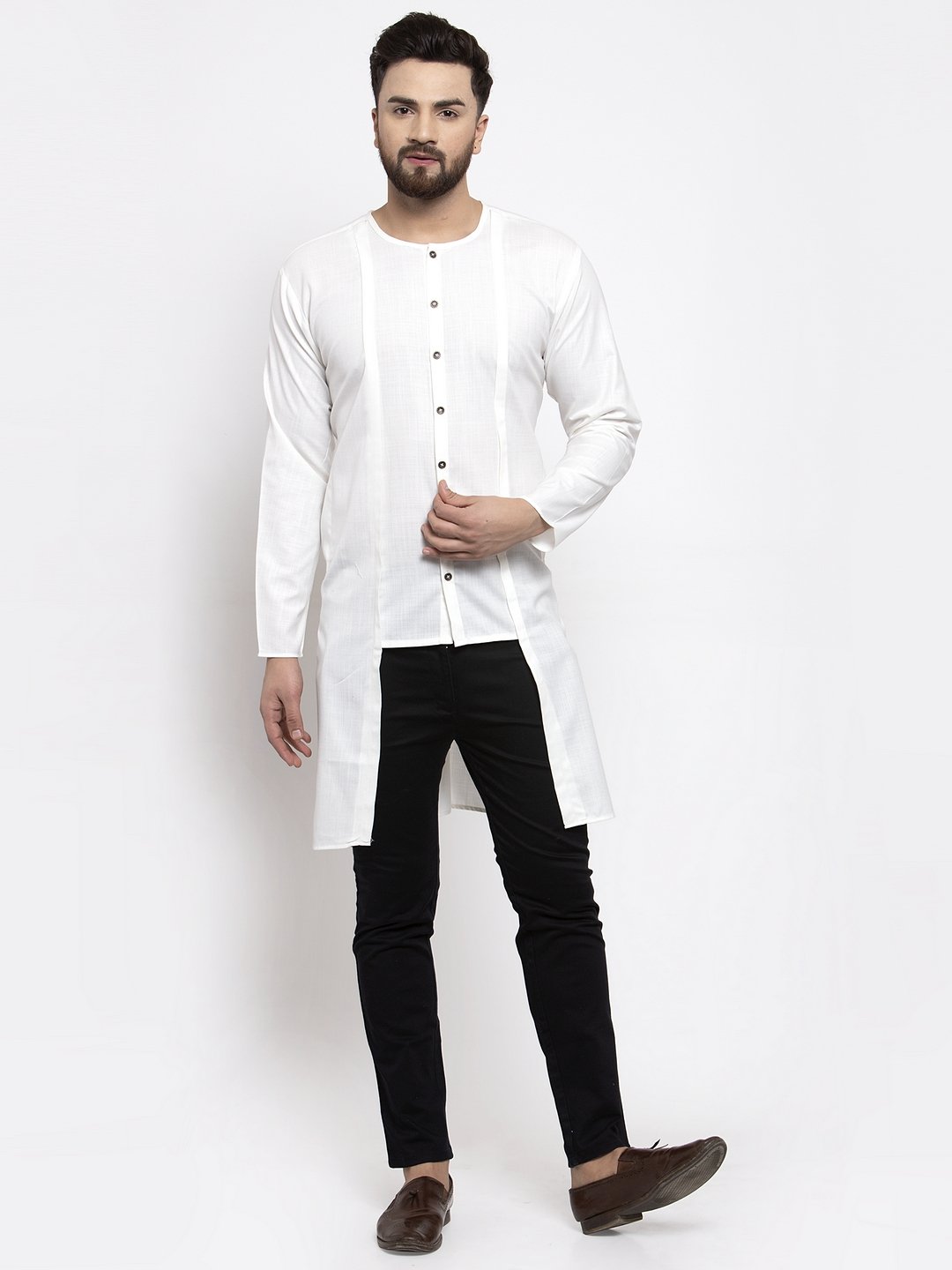 Men's Solid high low Kurta - Virat Fashions