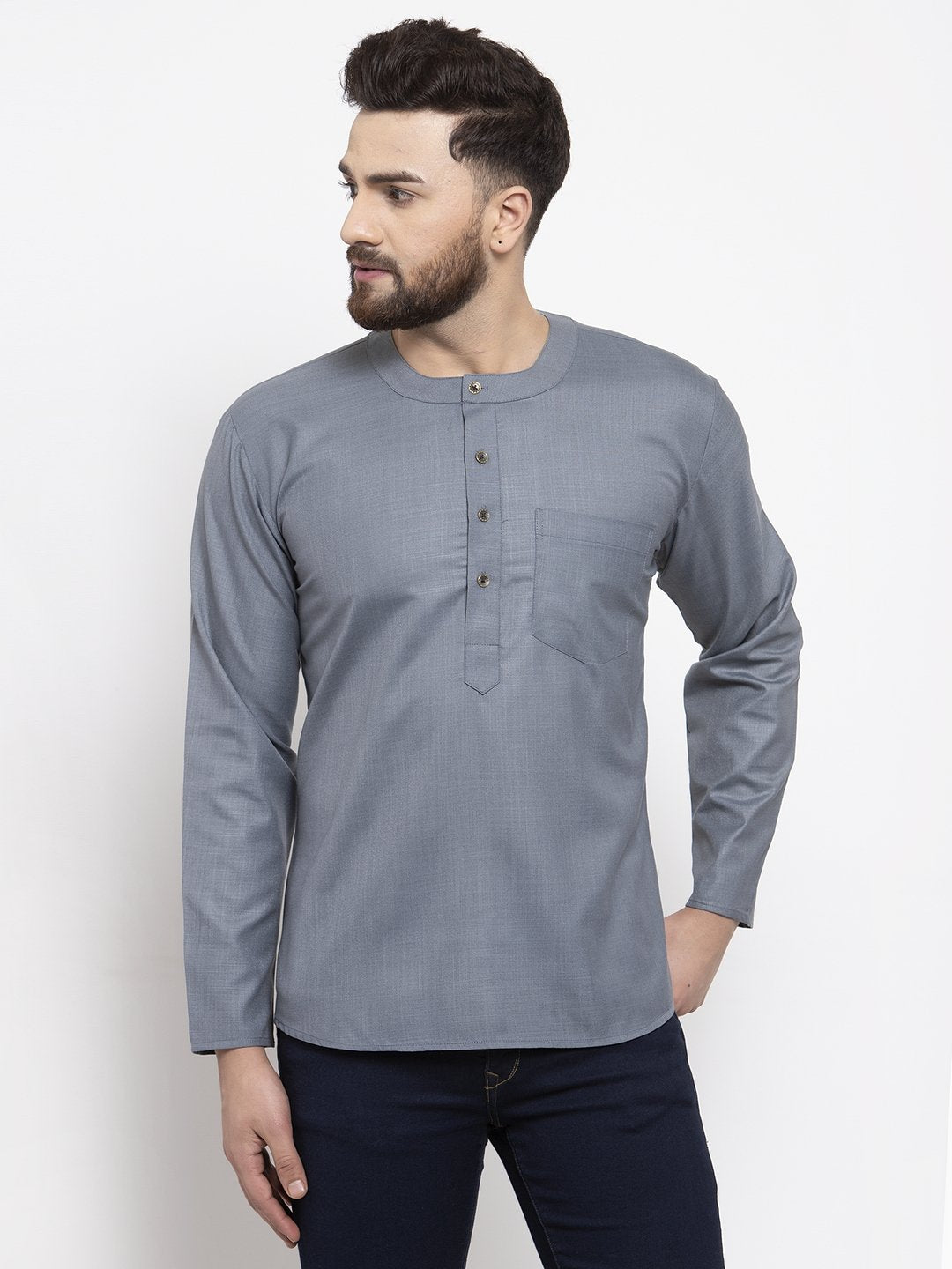 Men's Solid Straight Short Kurta - Virat Fashions