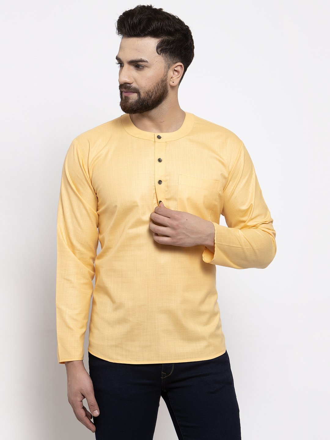 Men's Solid Straight Short Kurta - Virat Fashions