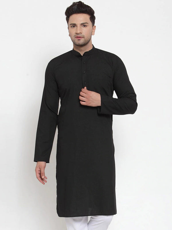 Men's Black Cotton Solid Kurta Only ( Ko 611 Black ) - Virat Fashions