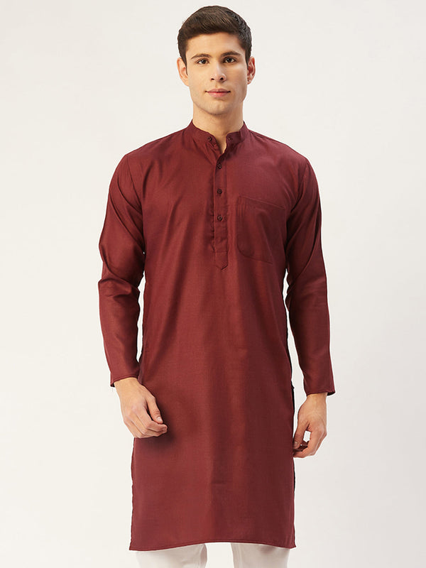 Men's Maroon Cotton Solid Kurta Only ( KO 611 Maroon ) - Virat Fashions