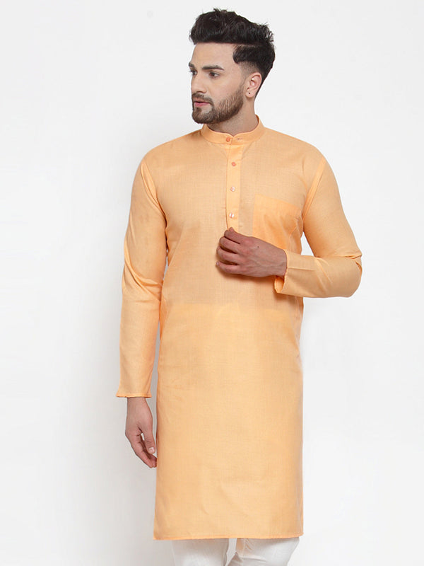 Men's Orange Cotton Solid Kurta Only ( Ko 611 Orange ) - Virat Fashions