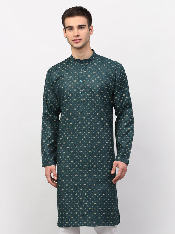 Men's Olive Printed Cotton Kurta Only ( KO 614 Olive ) - Virat Fashions