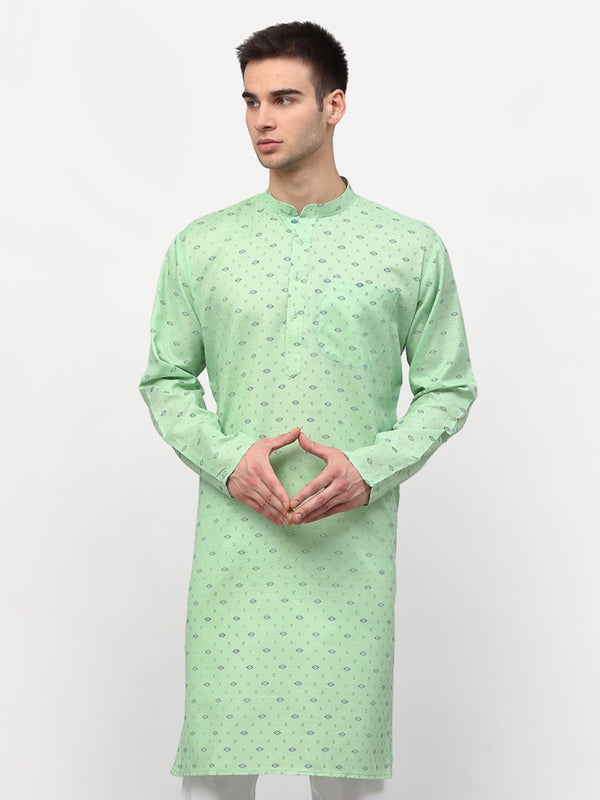 Men's Green Printed Cotton Kurta Only ( KO 614 Green ) - Virat Fashions