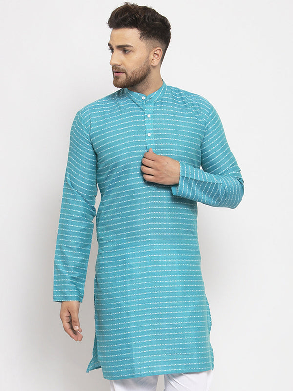 Men's Blue Printed Blue Kurta Only( KO 616 Blue ) - Virat Fashions