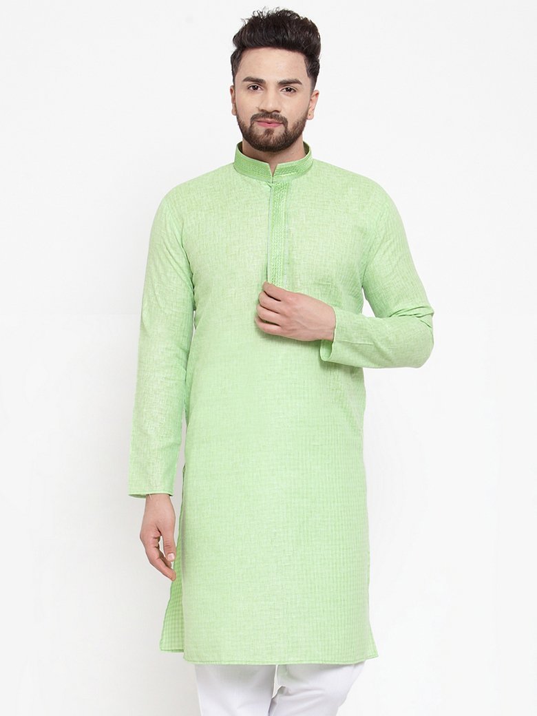 Men Peach Cotton Kurta - Virat Fashions (1pc)