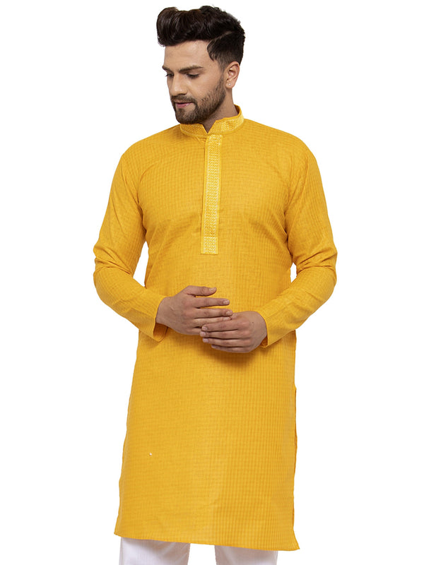 Men's Mustard Woven Kurta Only ( KO 617 Mustard ) - Virat Fashions