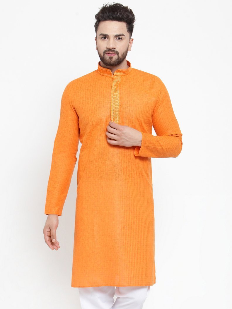 Men Peach Cotton Kurta - Virat Fashions (1pc)