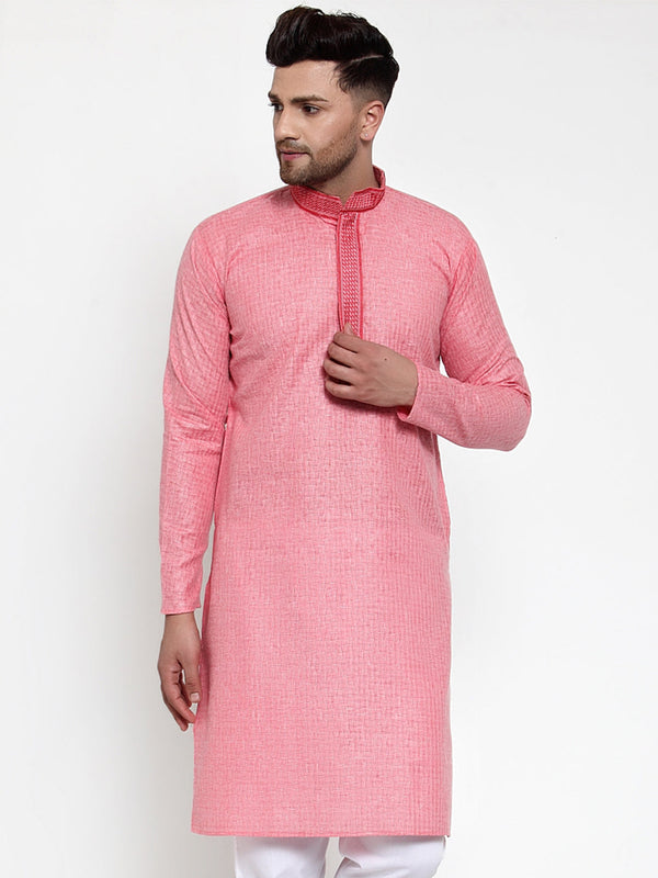 Men's Pink Woven Kurta Only ( KO 617 Pink ) - Virat Fashions