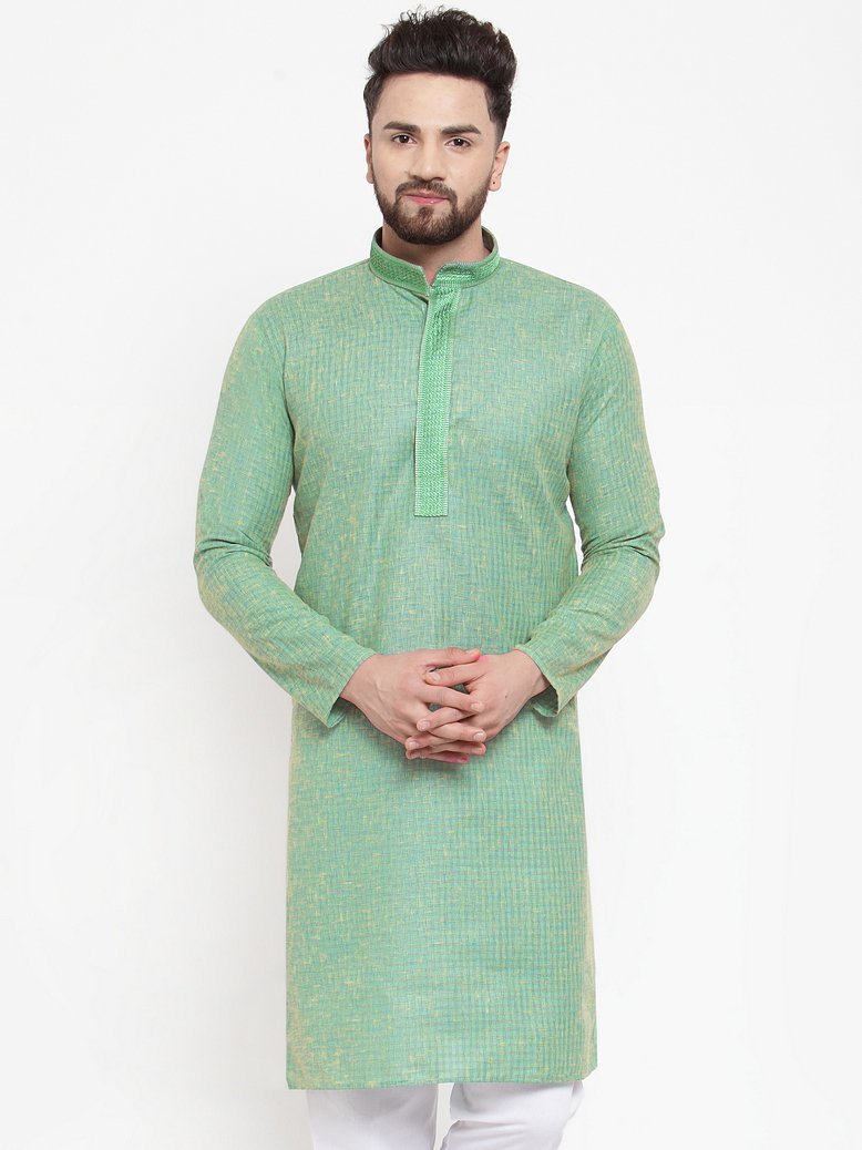 Men Peach Cotton Kurta - Virat Fashions (1pc)