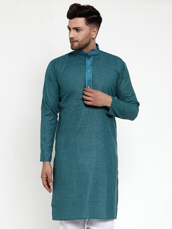 Men's Teal Woven Kurta Only ( KO 617 Teal ) - Virat Fashions