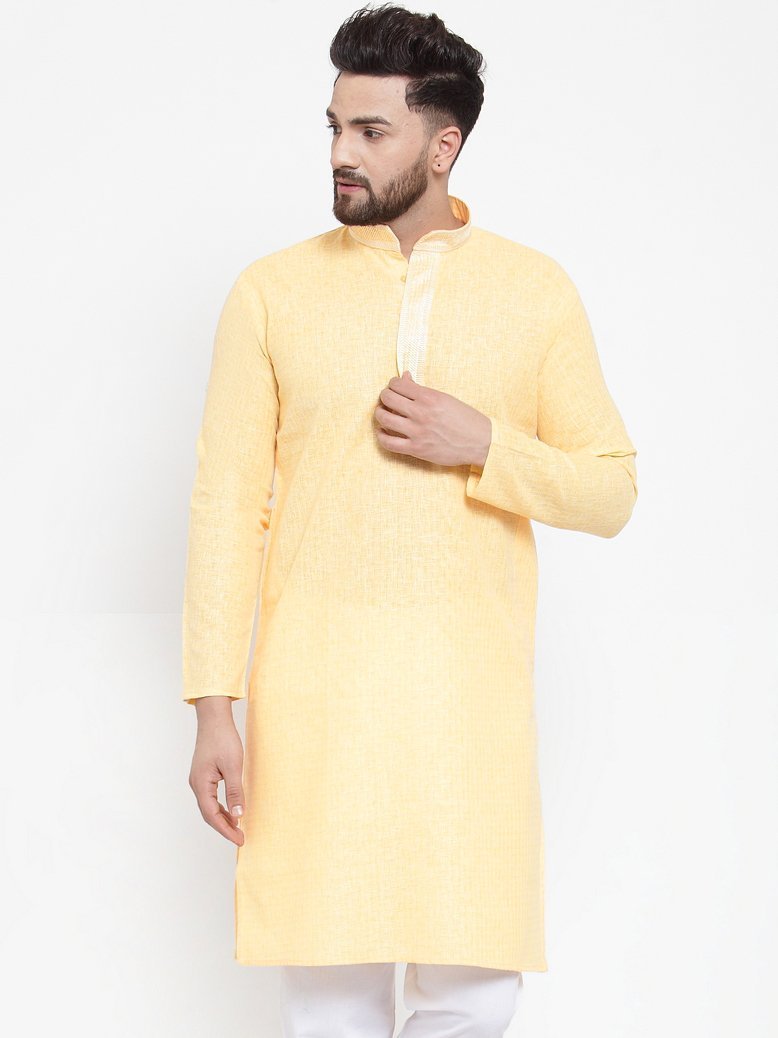 Men Peach Cotton Kurta - Virat Fashions (1pc)