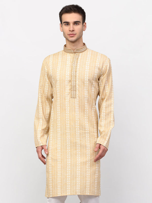 Men's Beige Woven Kurta Only ( KO 642 Beige ) - Virat Fashions