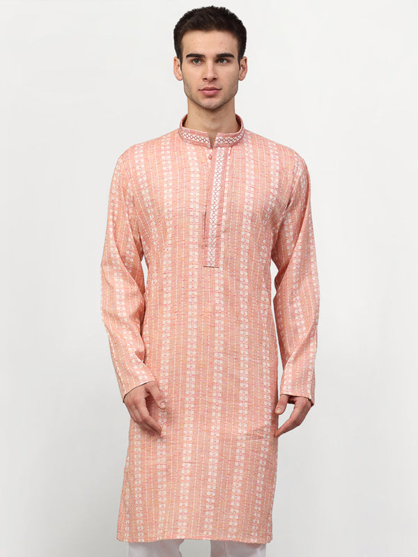 Men's Pink Woven Kurta Only ( KO 642 Pink ) - Virat Fashions