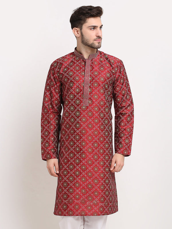 Men's Maroon Woven Kurta Only ( KO 645 Maroon ) - Virat Fashions