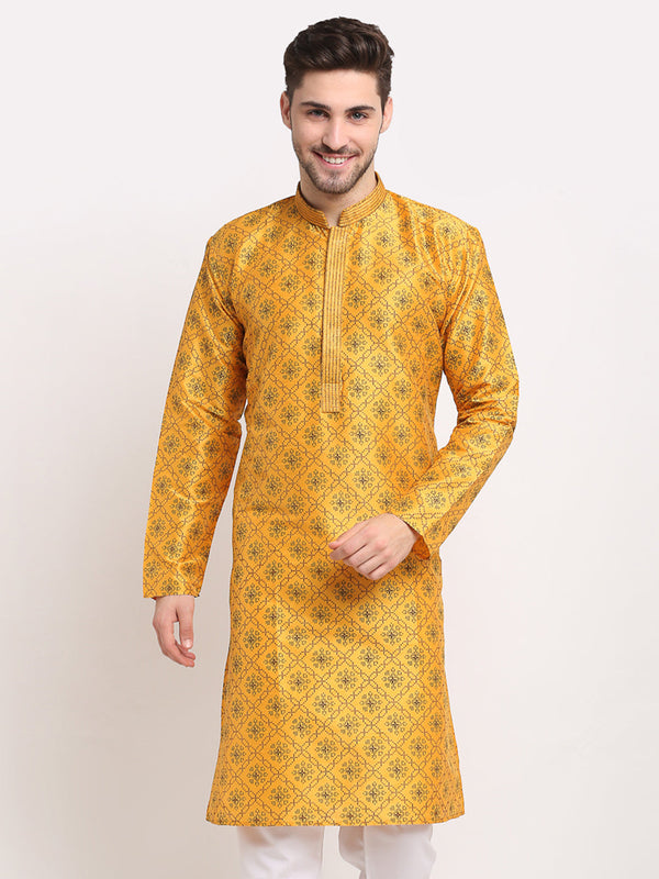 Men's Mustard Woven Kurta Only ( KO 645 Mustard ) - Virat Fashions