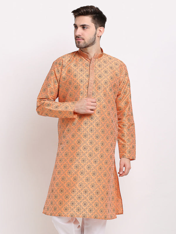 Men's Orange Woven Kurta Only ( KO 645 Orange ) - Virat Fashions