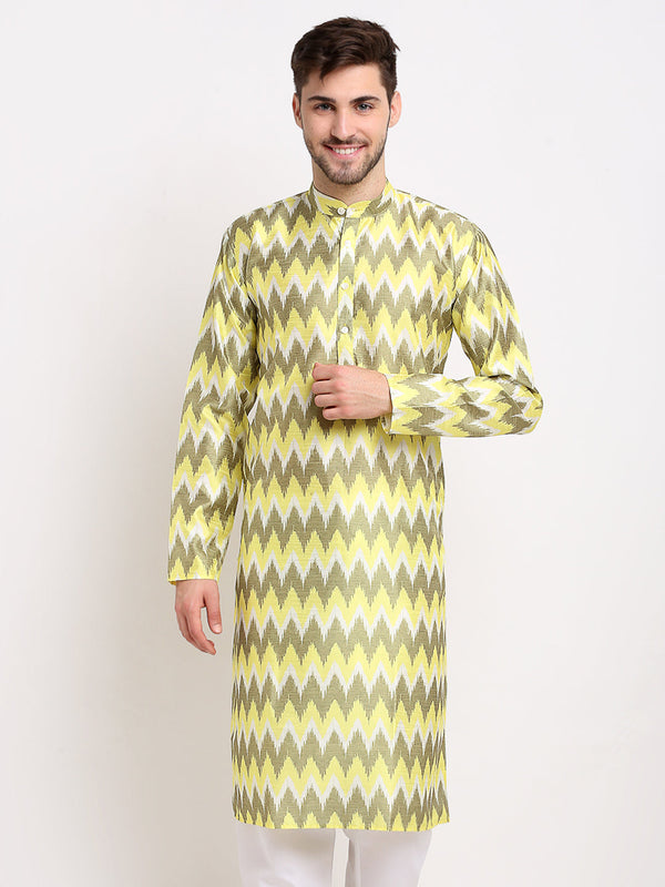 Men's Multi-Olive Dupion Ikkat Kurta Only ( KO 647 Multi-Olive ) - Virat Fashions