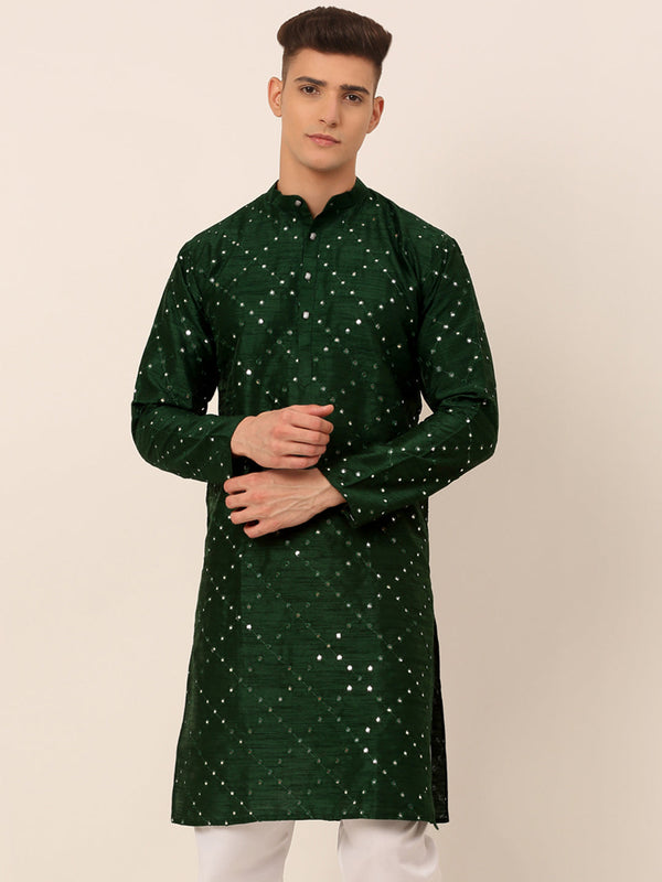 Men's Green Mirror Work Kurta Only ( Ko 659 Green ) - Virat Fashions