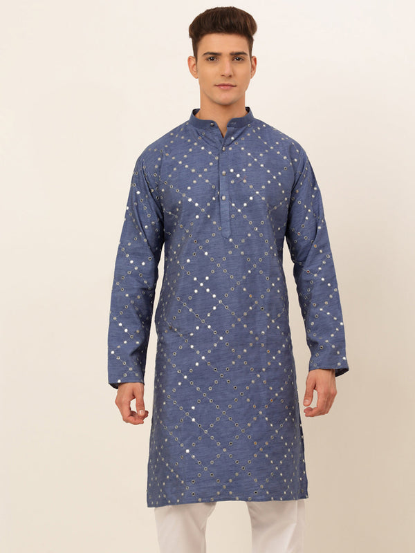 Men's Grey Mirror Work Kurta Only ( Ko 659 Grey ) - Virat Fashions