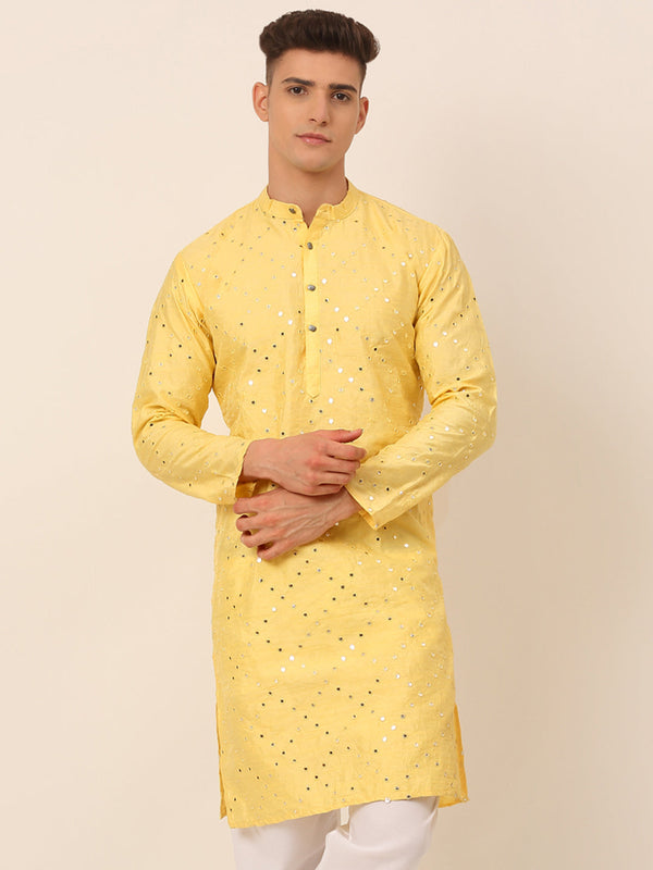 Men's Lemon Mirror Work Kurta Only ( Ko 659 Lemon ) - Virat Fashions