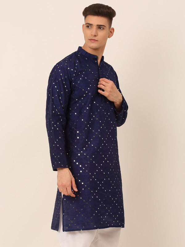 Men's Navy Blue Mirror Work Kurta Only ( Ko 659 Navy ) - Virat Fashions USA