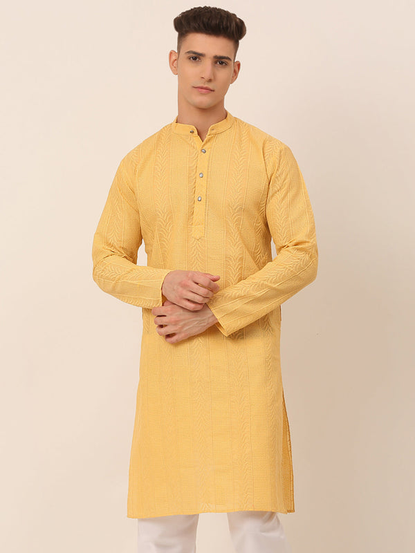 Men's Pure Cotton Embroidered Kurta Only ( Ko 660 Beige ) - Virat Fashions