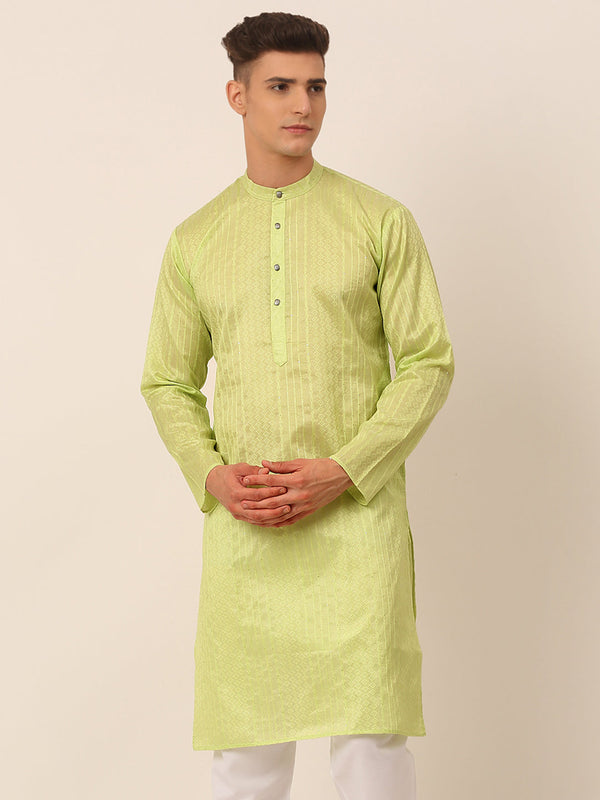 Men's Silk Blend Sequence Embroidered Kurta Only ( Ko 661 Green ) - Virat Fashions