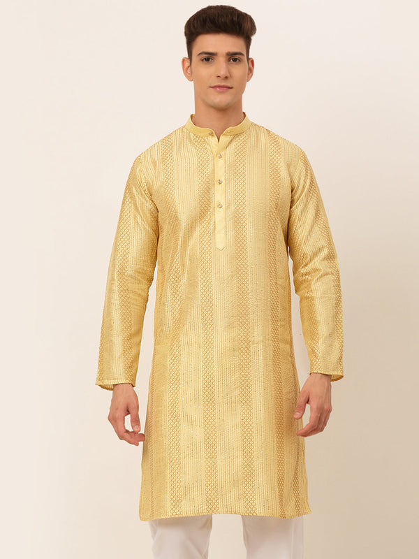 Men's Golden Embroiderd Kurta Only ( Ko 671 Golden ) - Virat Fashions